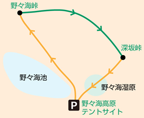 野々海高原テントサイト～野々海峠～深坂峠～野々海湿原～野々海高原テントサイト